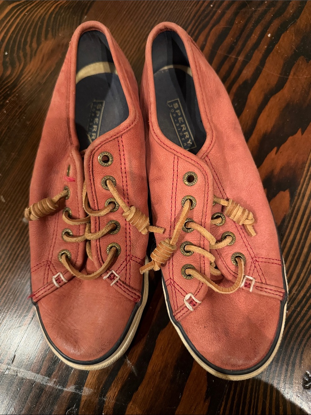 Sperry Coral Canvas Slip-On Boat Shoes with Tan Laces